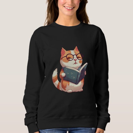 Bookish Cat with Glasses  Cute & Intellectual Desi スウェットシャツ (正面)