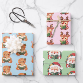 Bookish Christmas Santa, Reindeer & Gingerbread ラッピングペーパーシート