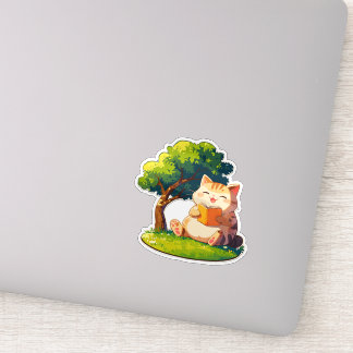 Bookish Chubby Cat Under Tree Sticker シール