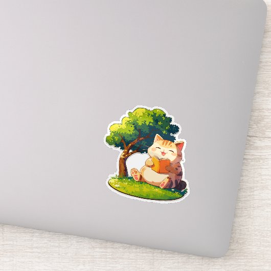 Bookish Chubby Cat Under Tree Sticker シール (詳細)