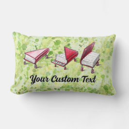 Bookish Escape：ピアノデザインオン淡い色のグリーン&ライム ランバークッション