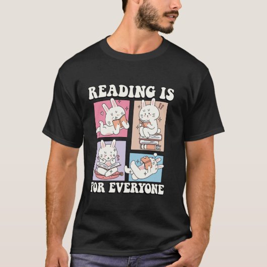 Bookish Groovy Cute Bunny Art読's for Every Tシャツ (正面)