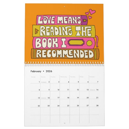 Bookish Illustrated Calendar カレンダー (2月 2026)