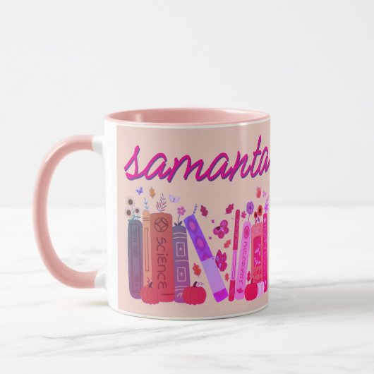 Bookish Orange Pumpkin Floral Autumn Pink Combo  マグカップ (左)