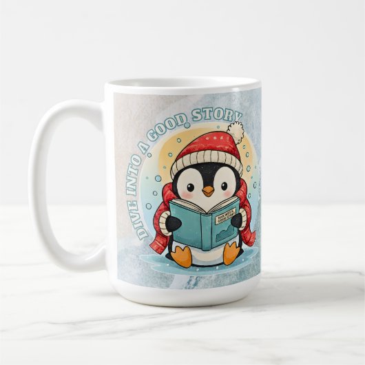 Bookish Penguin Adventure Large Coffee Tea Mug コーヒーマグカップ (左)
