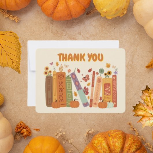 Bookish Pumpkin Orange Oatmeal Flat Thank You Card サンキューカード
