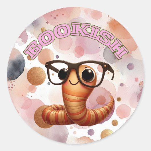 Bookish Worm Whimsical Sticker ラウンドシール (正面)