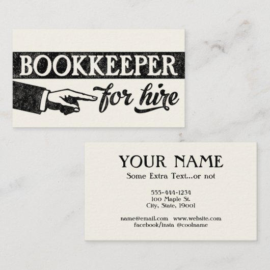 Bookkeeper For Hire名刺 – オフホワイト 名刺 (正面/裏面)