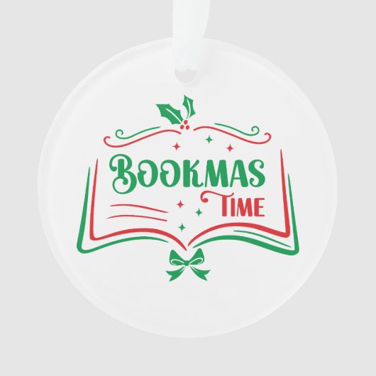 Bookmas Time Reading Book Lover Holiday Print Appa オーナメント (正面)