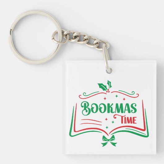 Bookmas Time Reading Book Lover Holiday Print Appa キーホルダー (正面)