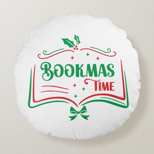 Bookmas Time Reading Book Lover Holiday Print Appa ラウンドクッション (正面)
