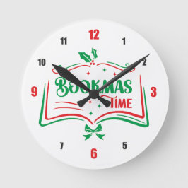 Bookmas Time Reading Book Lover Holiday Print Appa ラウンド壁時計