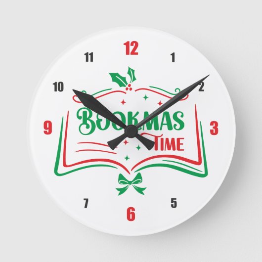Bookmas Time Reading Book Lover Holiday Print Appa ラウンド壁時計 (正面)