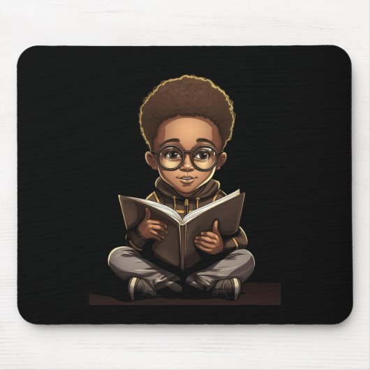Book's Afro 読 African American Reader Bookworm マウスパッド (正面)