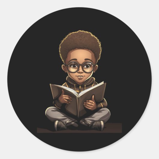 Book's Afro 読 African American Reader Bookworm ラウンドシール (正面)