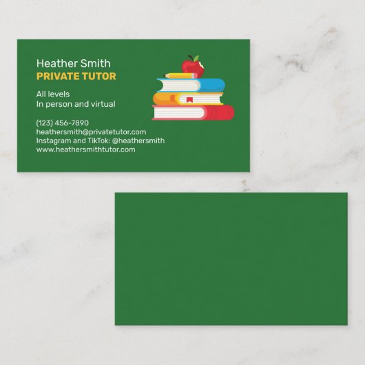 Books and Apple Private Tutor Business Card 名刺 (正面/裏面)