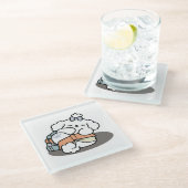 Books and Barks – Cute Sleepy Dog Reading Design ガラスコースター (アングル)