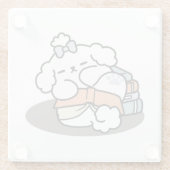 Books and Barks – Cute Sleepy Dog Reading Design ガラスコースター (裏面)