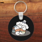 Books and Barks – Cute Sleepy Dog Reading Design キーホルダー (正面)