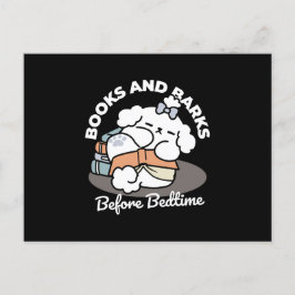 Books and Barks – Cute Sleepy Dog Reading Design シーズンポストカード