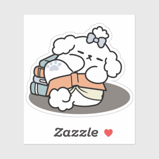 Books and Barks – Cute Sleepy Dog Reading Design シール (シート)