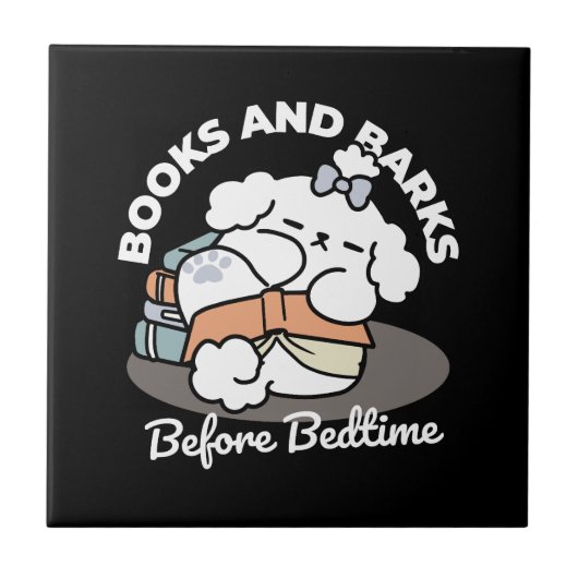 Books and Barks – Cute Sleepy Dog Reading Design タイル (正面)