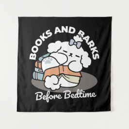 Books and Barks – Cute Sleepy Dog Reading Design タペストリー