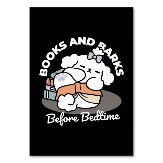 Books and Barks – Cute Sleepy Dog Reading Design テーブルナンバー (正面)
