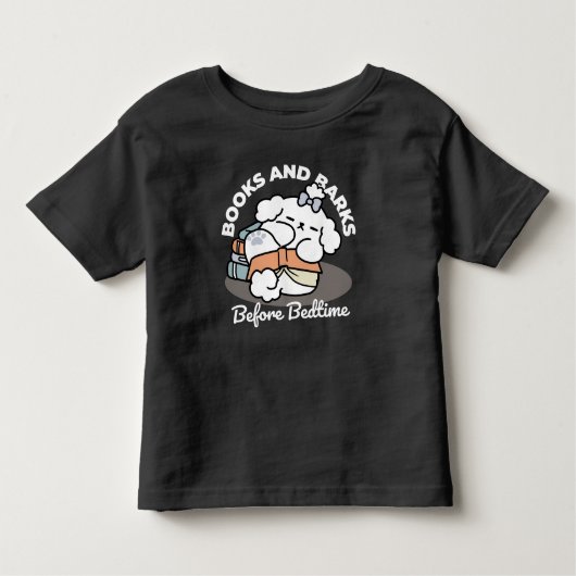 Books and Barks – Cute Sleepy Dog Reading Design トドラーTシャツ (正面)