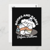 Books and Barks – Cute Sleepy Dog Reading Design ポストカード (正面/裏面)