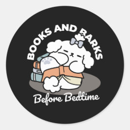 Books and Barks – Cute Sleepy Dog Reading Design ラウンドシール