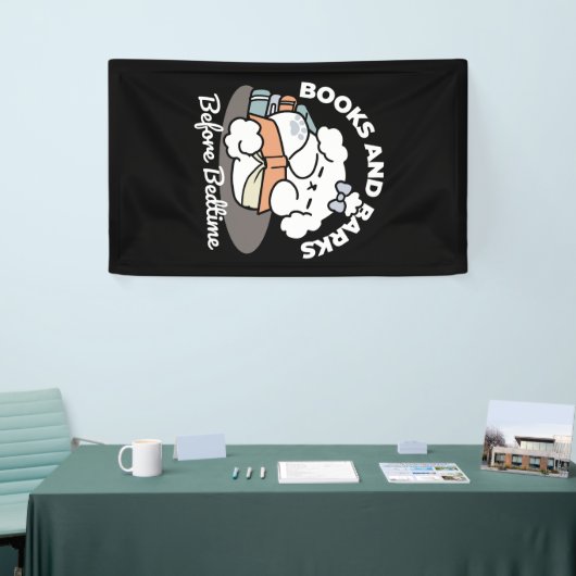 Books and Barks – Cute Sleepy Dog Reading Design 横断幕 (トレードショー)