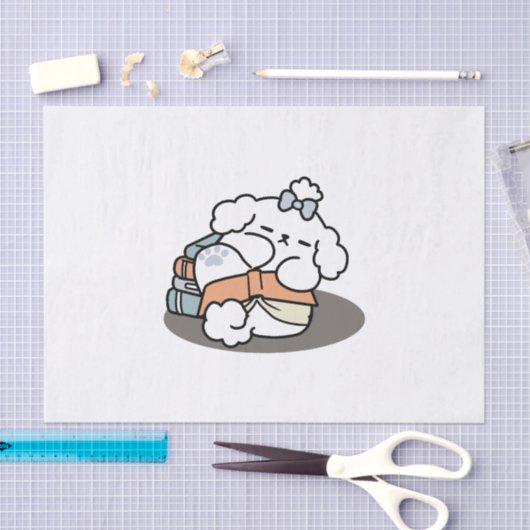 Books and Barks – Cute Sleepy Dog Reading Design 薄葉紙 (クラフト)