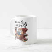 Books And Cats Life Is Good Funny Coffee Mug Cat L コーヒーマグカップ (正面左)