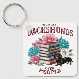 Books and Dachshunds Over People Floral Book Lover キーホルダー