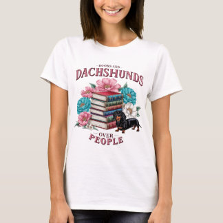 Books and Dachshunds Over People Floral Book Lover Tシャツ
