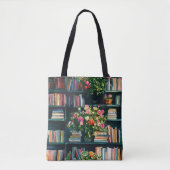Books and Flowers on Bookshelf トートバッグ (正面)