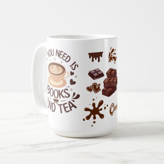 Books and Tea Cozy Reader Graphic コーヒーマグカップ (正面左)