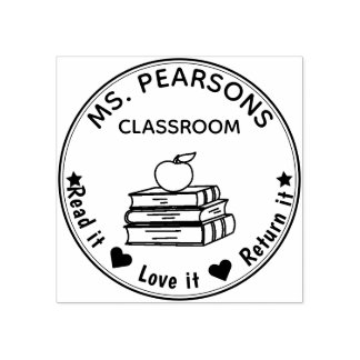 Books & Apple - From the Classroom of Wood ラバースタンプ