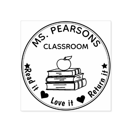 Books & Apple - From the Classroom of Wood ラバースタンプ (インプリント)