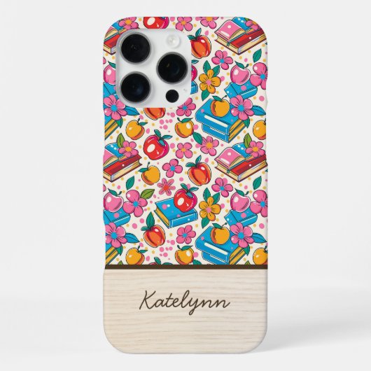 Books & Apple Teacher Phone Case • Custom Name iPhoneケース (裏面)