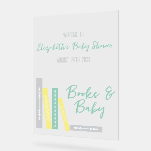 Books Baby Shower アクリルサイン (傾斜)