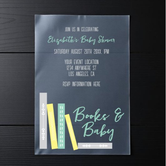 Books Baby Shower ベラム紙招待状
