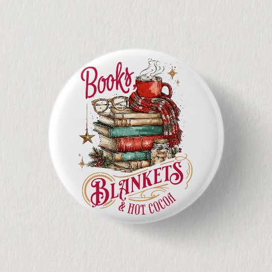 Books Blankets and Hot Cocoa  缶バッジ (正面)
