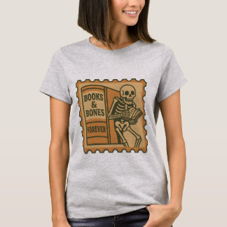Books & Bones Forever T-Shirt – Gothic Skeleton  Tシャツ