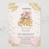 Books Bow Confetti Watercolor 1st Birthday  招待状 (正面/裏面)