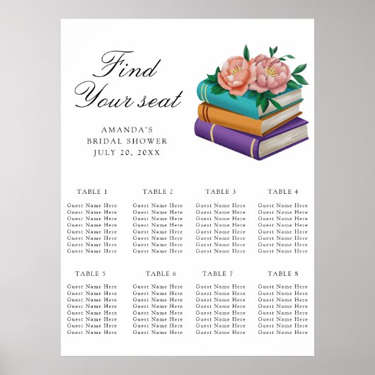 Books Bridal shower Wedding seating chart ポスター (正面)