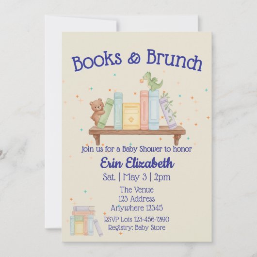 Books & Brunch Blue Baby Shower 招待状 (正面)