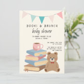 Books & Brunch Neutral Books & Teddy Baby Shower 招待状 (スタンド正面)