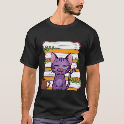 Books, cats and coffee tシャツ (正面)